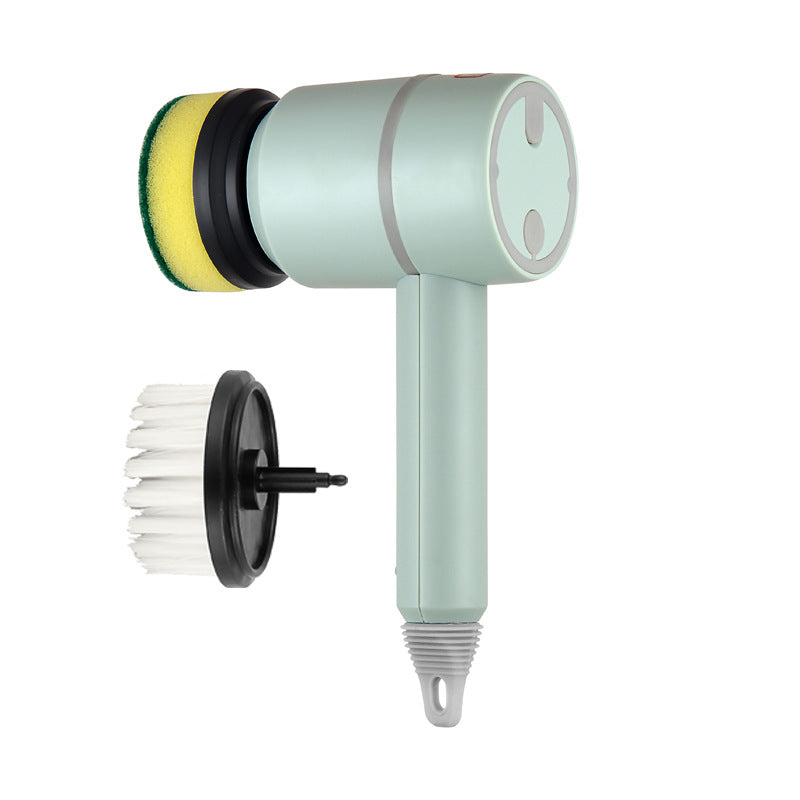 Light blue cleaning tool with interchangeable nozzles on a white background