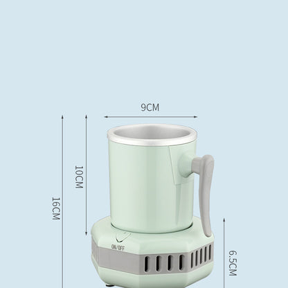 Green electric mug with dimensions on a light blue background