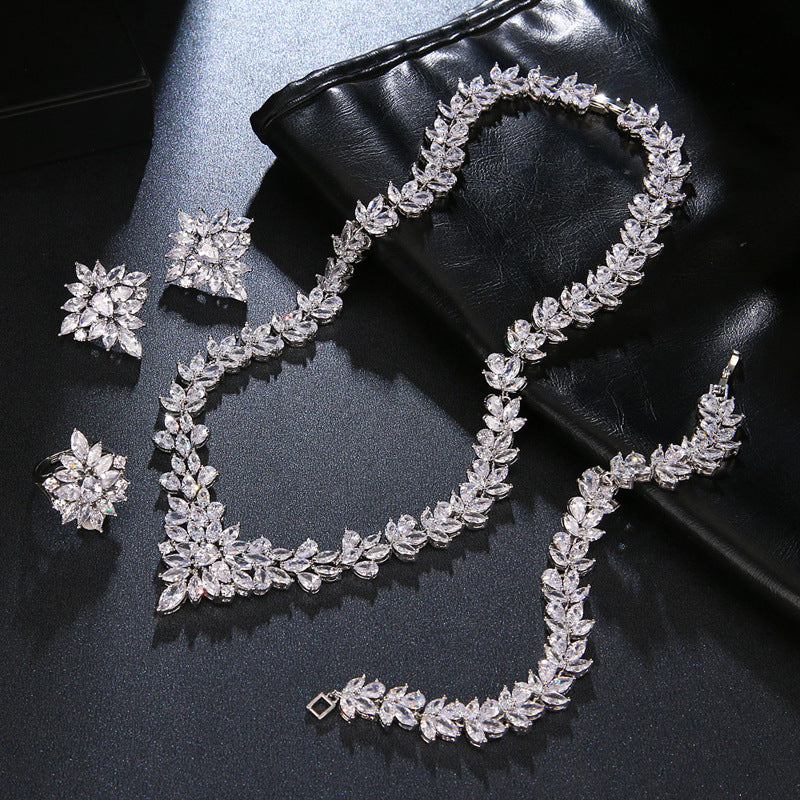 Dazzling Zircon Bridal Jewelry Set – Necklace, Bracelet & Ring