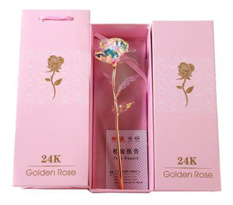 24K Golden Rose in a pink box with gold accents