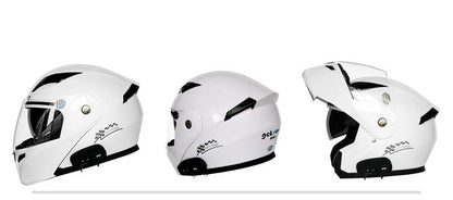 Three white motorcycle helmets with black accents. YAXSO UAE ONLINE STORE