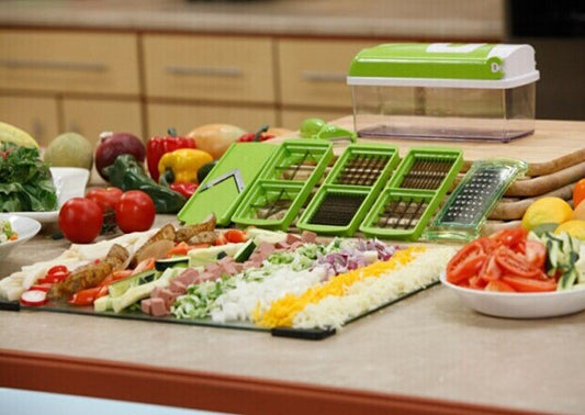 12-in-1 Multifunctional Vegetable Chopper and Slicer – Manual Food Dicer with Interchangeable Blades