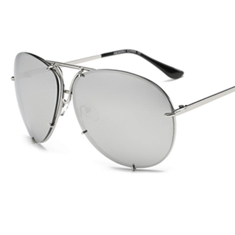 Silver aviator sunglasses on a white background
