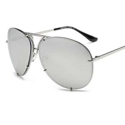 Silver aviator sunglasses on a white background