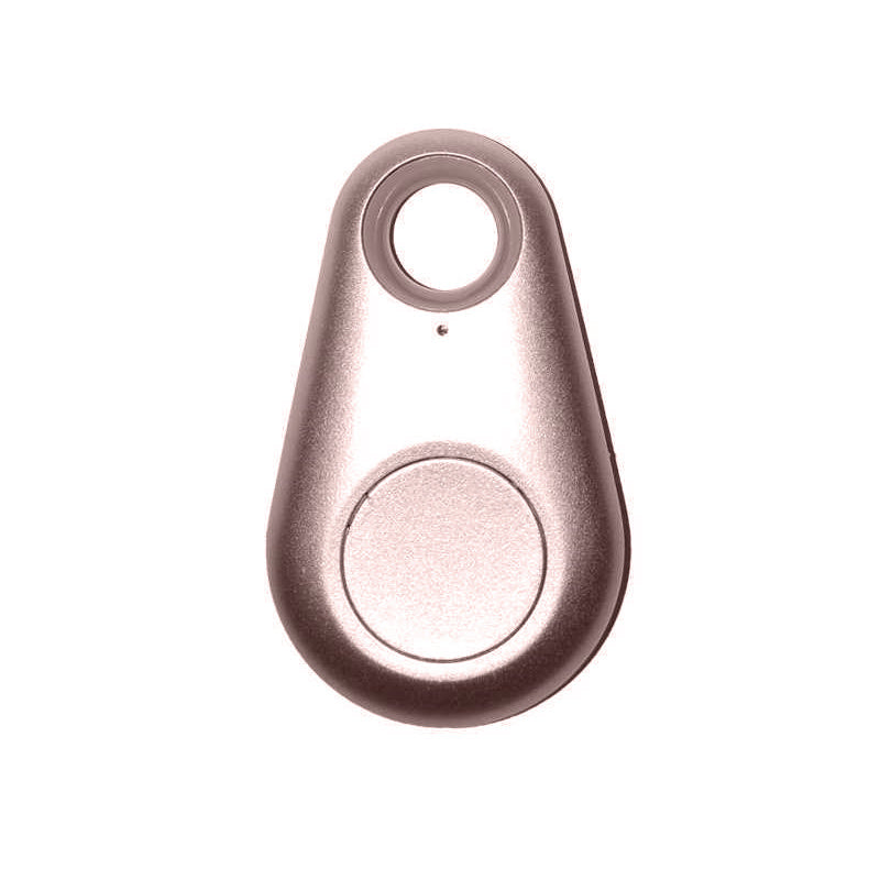 Rose gold keychain tracker on a white background