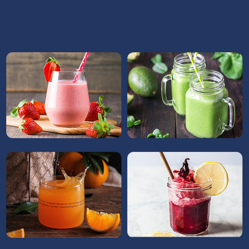 Collage of four different smoothie images with various fruits and ingredients.