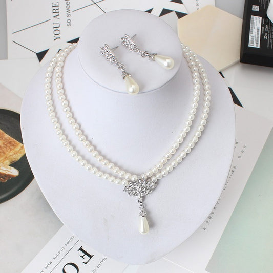 Pearl and Crystal Necklace and Earring Set