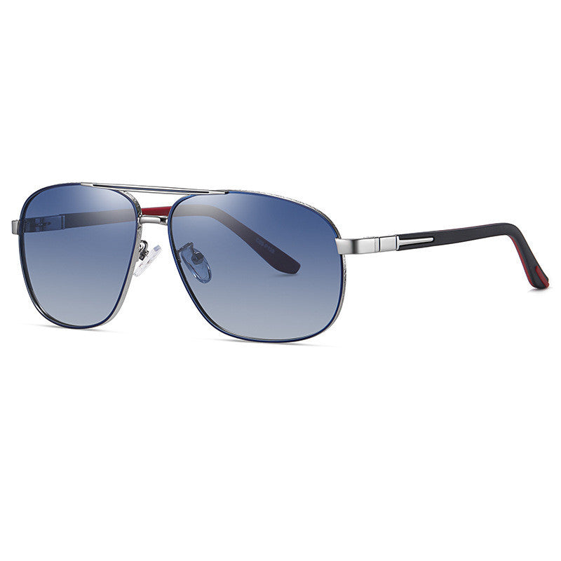 Men's Sunglasses with blue gradient lenses on a white background