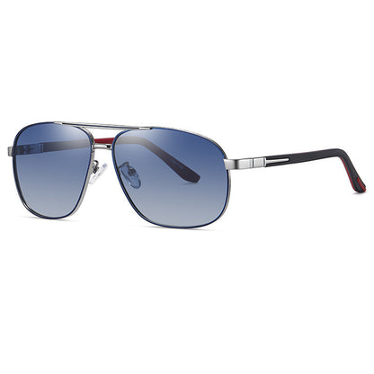 Men's Sunglasses with blue gradient lenses on a white background