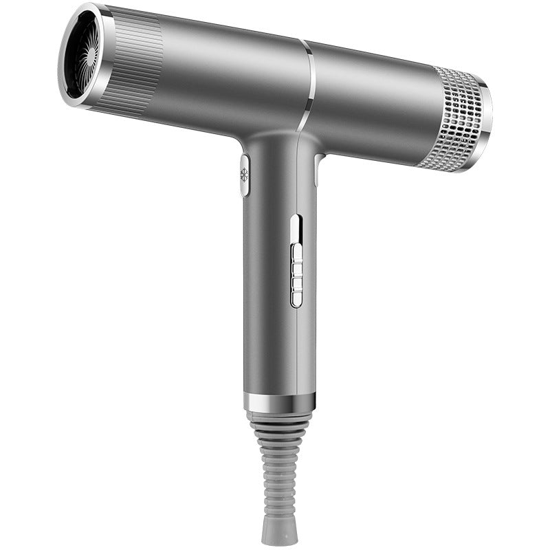 Silver hair dryer on a white background