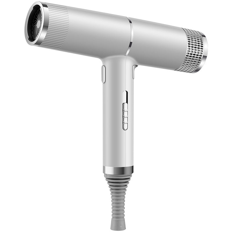 Silver hair dryer on a white background