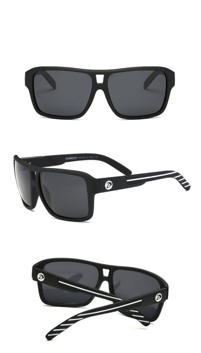 Black sunglasses with different design options on a white background