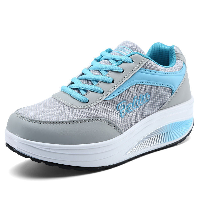 Gray and blue running shoe with 'Fellatio' branding on a white background