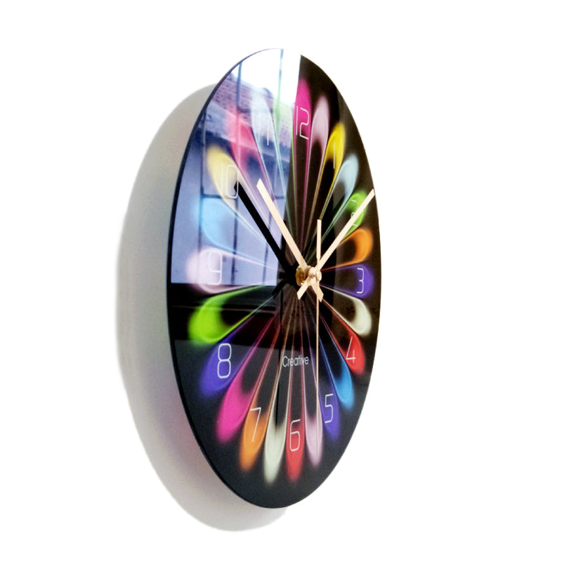 Colorful wall clock with a white frame on a white background
