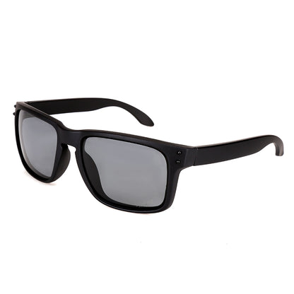 Black sunglasses with gray lenses on a white background