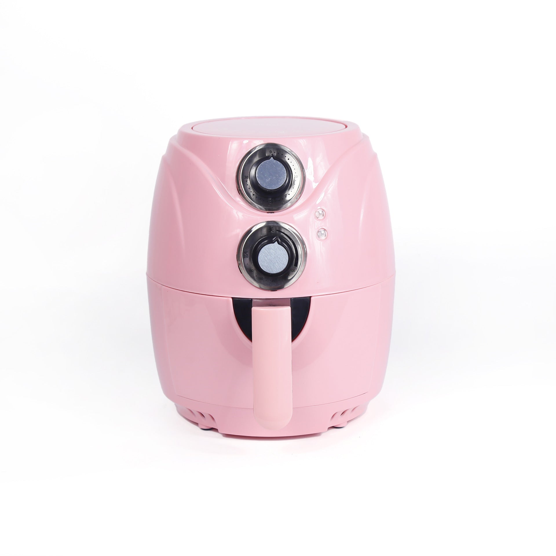 Pink air fryer on a white background