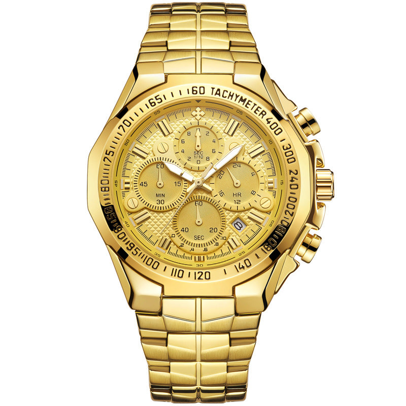 Gold-tone steel-strap quartz watch with matching gold-tone dial and bezel