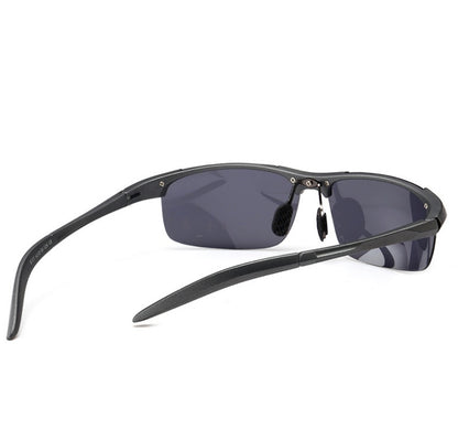 Black sunglasses with dark lenses on a white background