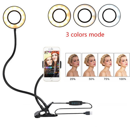 LED ring light selfie kit with phone holder and controller for brightness levels