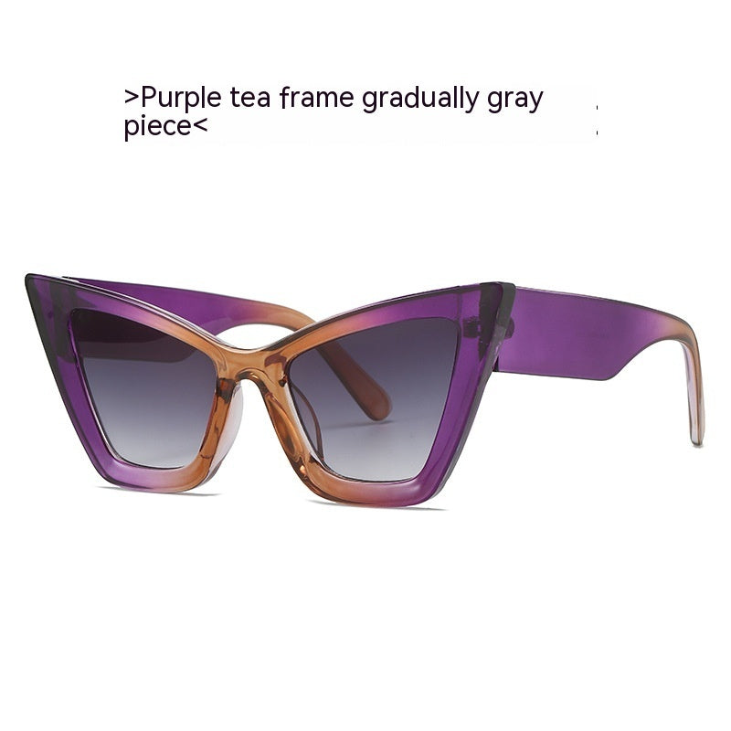Sunglasses with purple tea frame and gradually gray piece on a white background