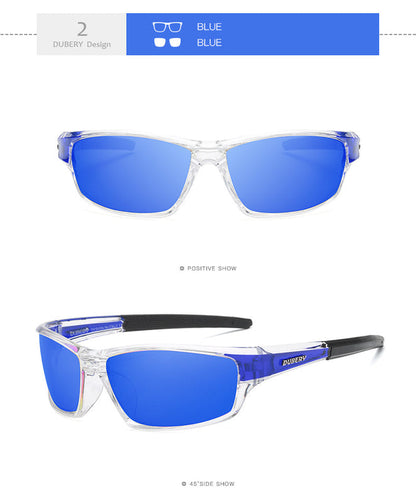 Men's polarized sports sunglasses, blue frame, blue mirrored lenses