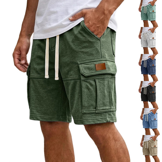 Green cargo shorts with multiple color options displayed on a white background