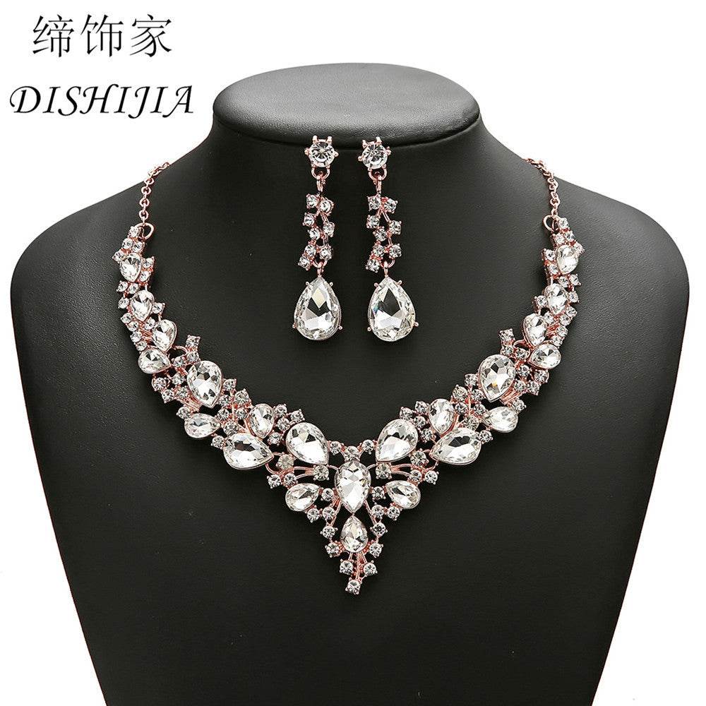 Water Drop Women's Alloy Bridal Necklace Two-piece Earrings Set - YAXSO