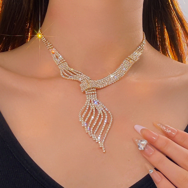 Elegant diamond necklace on a model with a blurred background