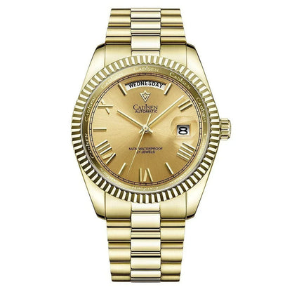 Men’s automatic mechanical watch in gold tone with champagne dial and metal link bracelet