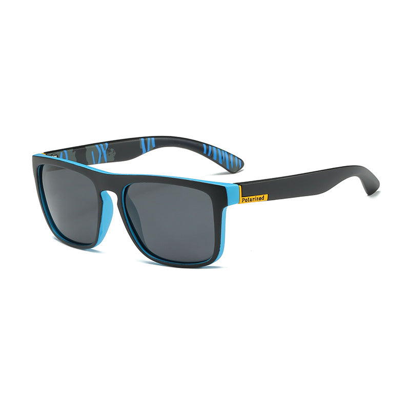 Sunglasses with black and blue frame on a white background