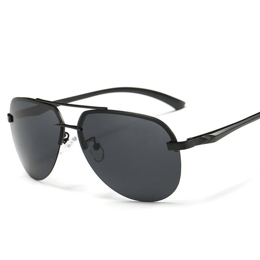 Black sunglasses with dark lenses on a white background
