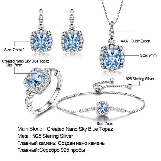 925 Sterling Silver Sky Blue Topaz Jewelry Set