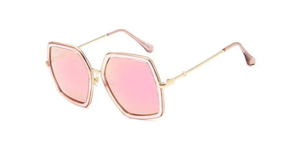 Oversized square fashion sunglasses with pink lenses and light rose frames.