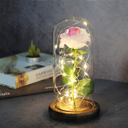 LED Rose Glass Dome Light Romantic Gift Decor Lamp