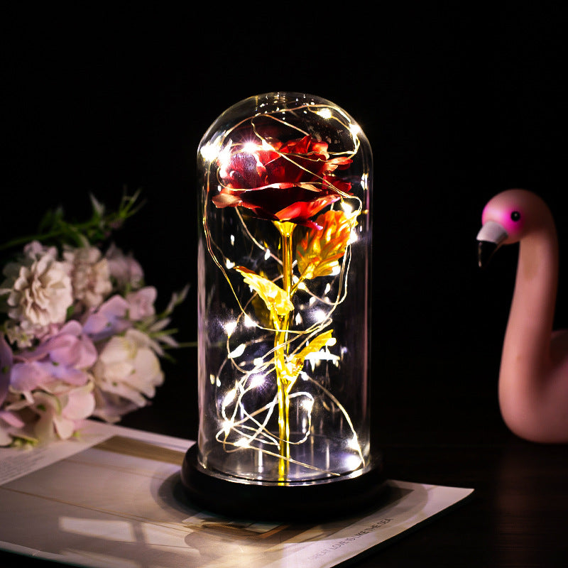 LED Rose Glass Dome Light Romantic Gift Decor Lamp