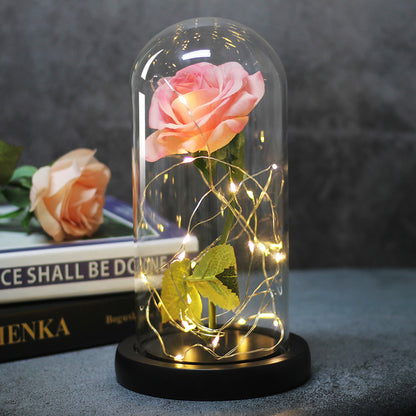 LED Rose Glass Dome Light Romantic Gift Decor Lamp