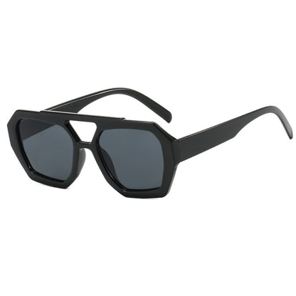 Black sunglasses with dark lenses on a white background