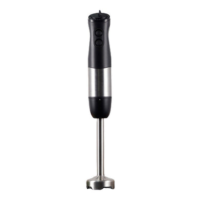 Black and silver immersion blender on a white background