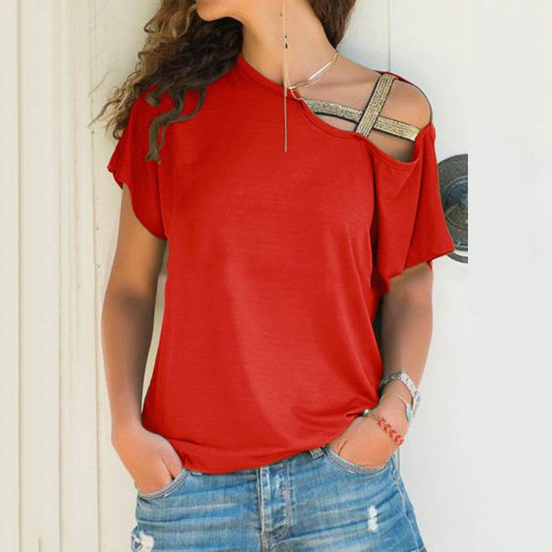 Diagonal cross irregular short sleeve T-shirt - YAXSO