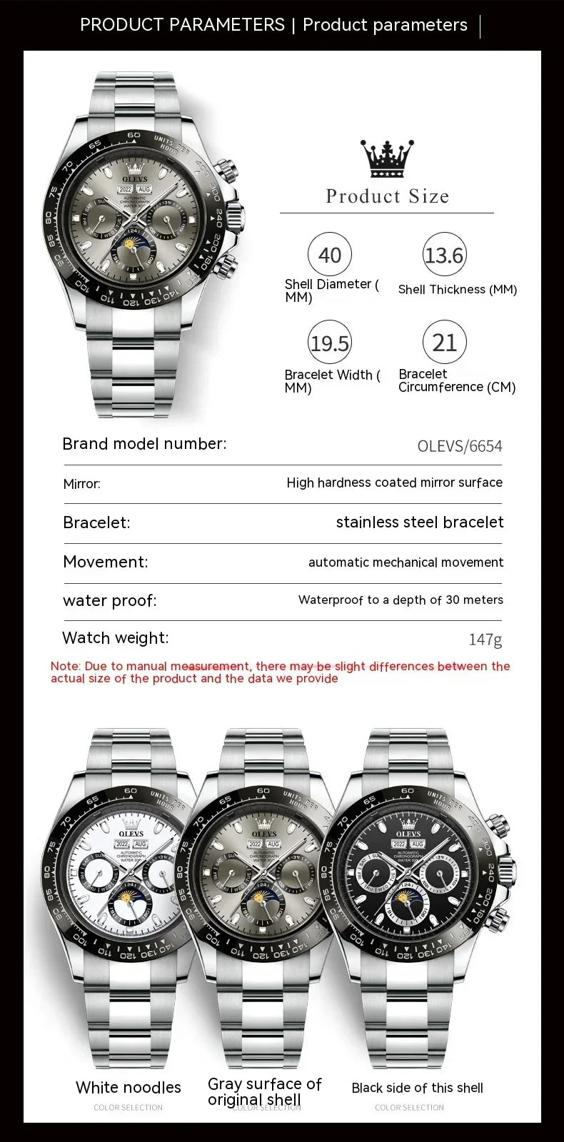 Men’s Automatic Mechanical Watch – 40mm, 30M Waterproof - YAXSO