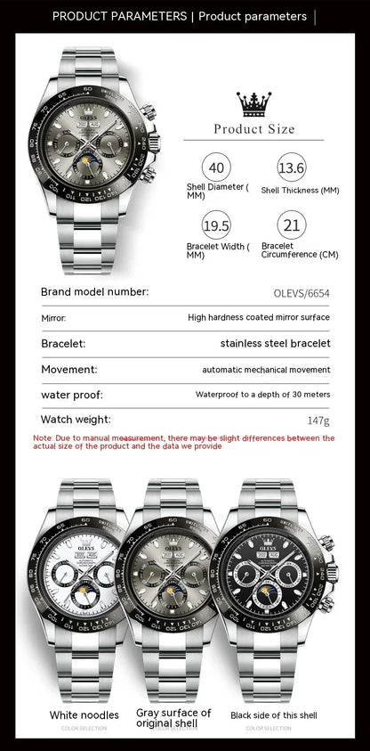 Men’s Automatic Mechanical Watch – 40mm, 30M Waterproof - YAXSO