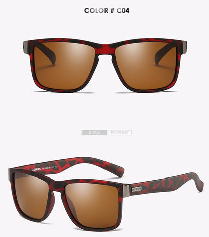 Men's polarized sunglasses with brown lenses and red tortoise-style frame
