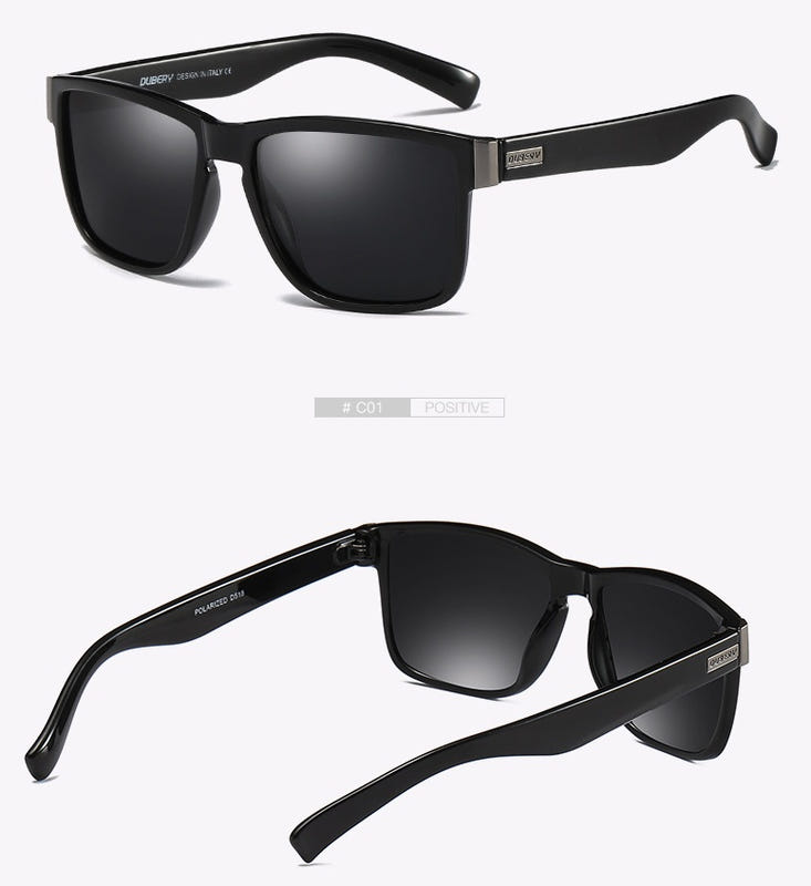 Men's polarized sunglasses with black frame and dark tinted lenses