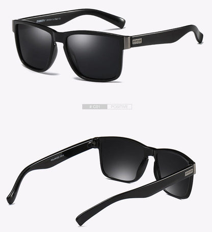 Men's polarized sunglasses with black frame and dark tinted lenses