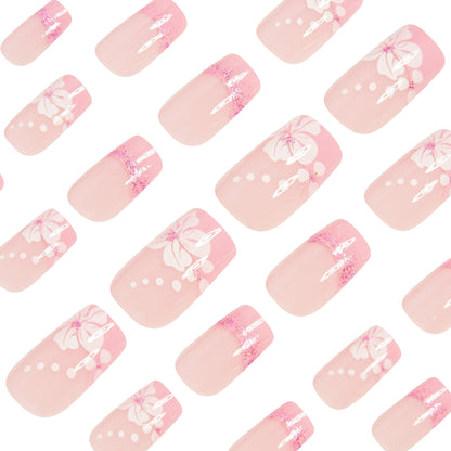 French Floral Pink Jelly Press-On Nails | Cute Nail Art Set
