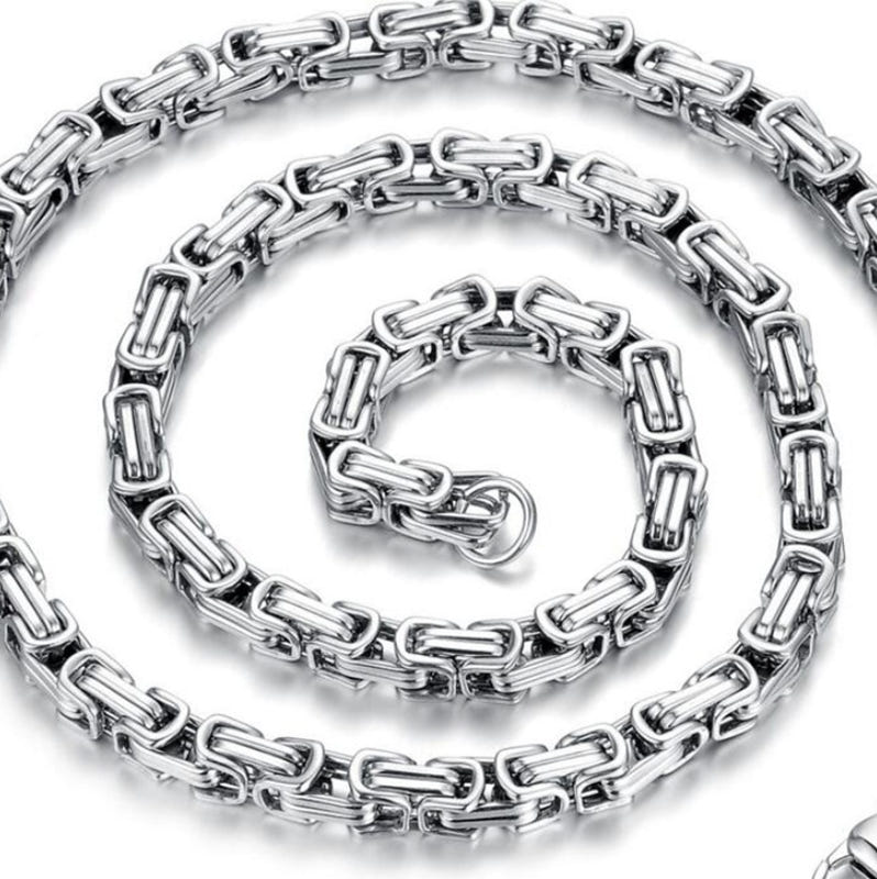 Stainless-steel chain necklace with interlocking rectangular links