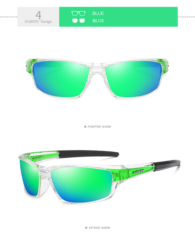 Men's polarized sports sunglasses, green frame, green mirrored lenses