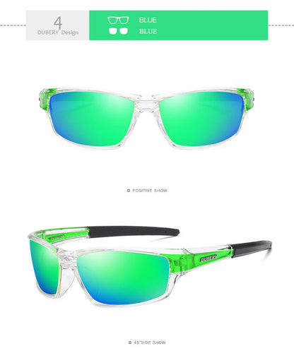 Men's polarized sports sunglasses, green frame, green mirrored lenses