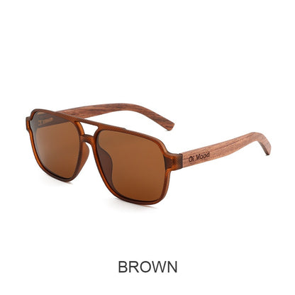 Brown sunglasses with wooden frame on a white background