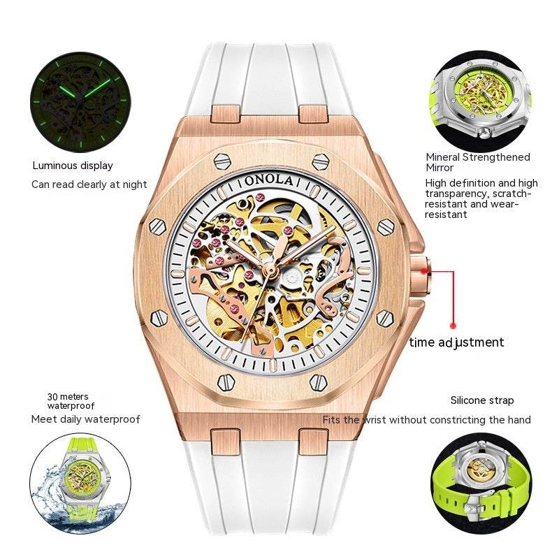 Tape Waterproof Luminous Hollow Automatic Mechanical Watch - YAXSO
